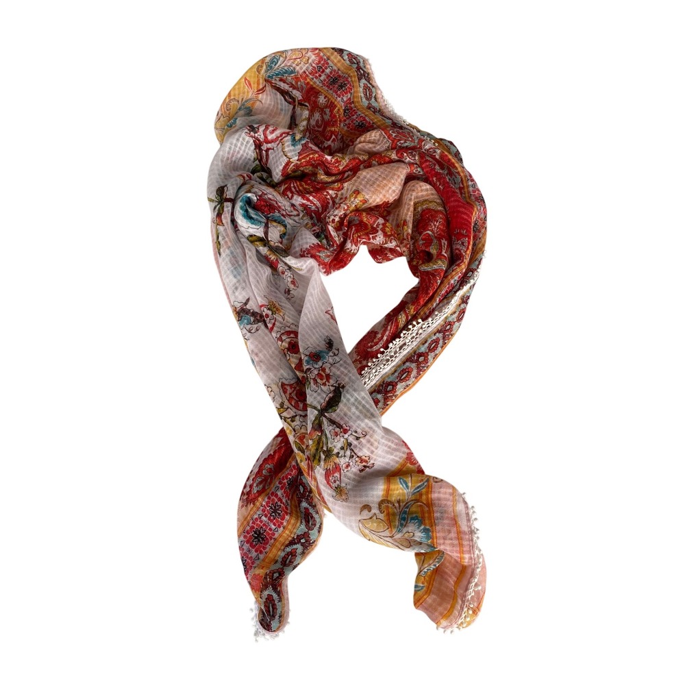 Chicos Boho Remix Multi Paisley Floral Square Scarf w Trim 570227739 NWT